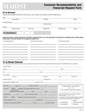 Counselor Recommendation and Transcript Request Form