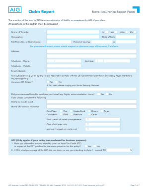 Travel Insurance Claim Report Form