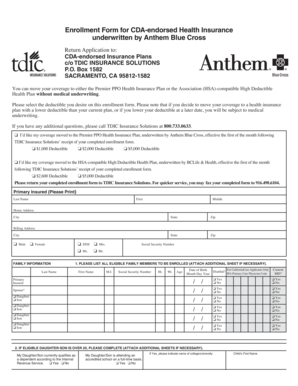 CDA Health Insurance Enrollment Form