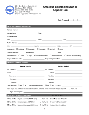 Amateur Sports Insurance Application
