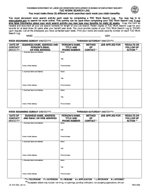 Tennessee TUC Work Search Log