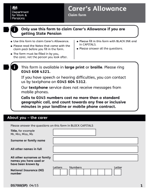 Carer's allowance form - Carer's Allowance claim form if you get a State Pension - Gov.UK