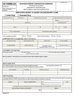 Oklahoma Workers' Compensation Employer's Intent to Accept or Controvert Claim