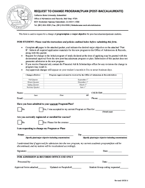 Request to Change Program Plan Post-Baccalaureate