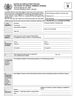 Notice of Application for Bail Form