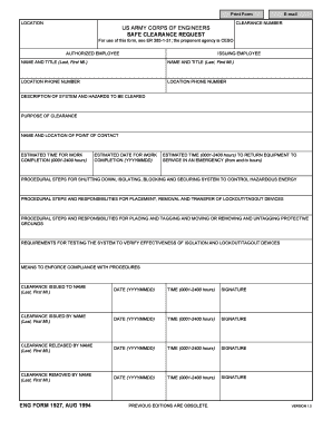US Army Corps of Engineers Safe Clearance Request