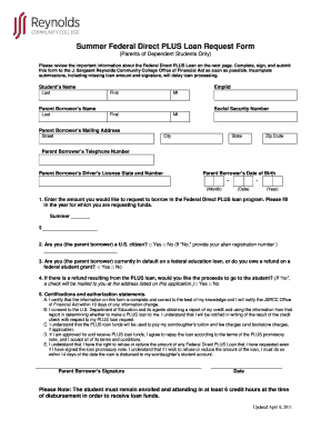 Federal Direct PLUS Loan Request Form