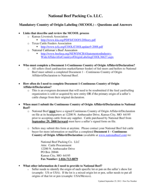 Continuous Country of Origin Affidavit