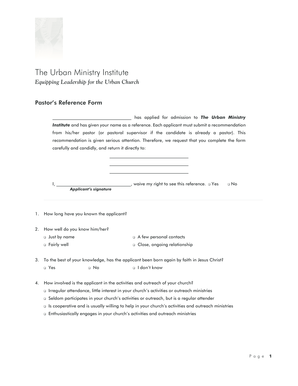 Pastor's Reference Form