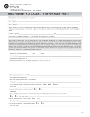 Moody Theological Seminary Academic Reference Form