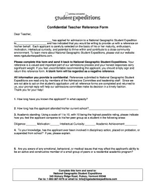 Recommendation form for students - Confidential Teacher Reference Form - National Geographic ...