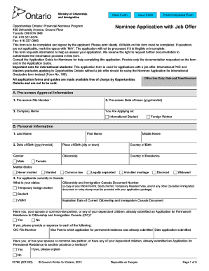 Opportunities Ontario Provincial Nominee Program Application with Job Offer