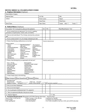 US Fish and Wildlife Service SCUBA Diving Medical Examination Form