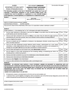 Alaska NICS-Exempt Concealed Handgun Permit Supplement