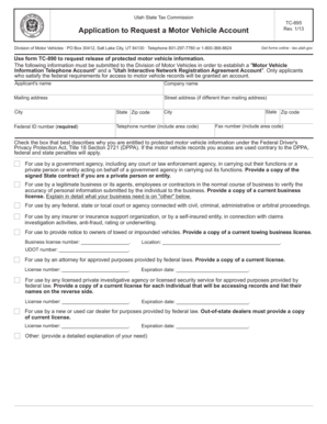 Utah Motor Vehicle Account Application