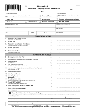 Mississippi Insurance Company Income Tax Return