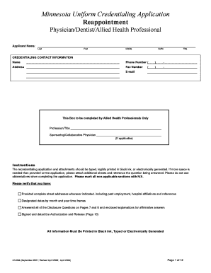 Minnesota Uniform Credentialing Application