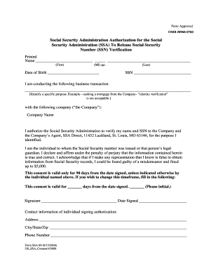 SSA SSN Verification Authorization Form