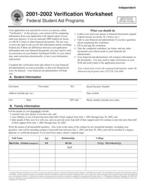2001-2002 Verification Worksheet