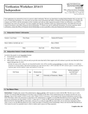 Verification Worksheet 2014-15