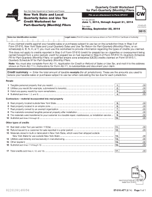 New York Quarterly Sales and Use Tax Credit Worksheet