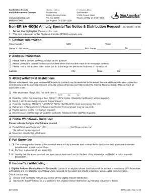 Non-ERISA 403(b) Annuity Special Tax Notice & Distribution Request