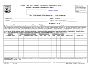 US Fish and Wildlife Service Migratory Bird Permit Annual Report