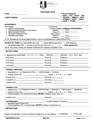 Transmittal Form for Investment Accounts