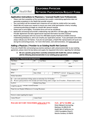 California Physician Network Participation Request Form