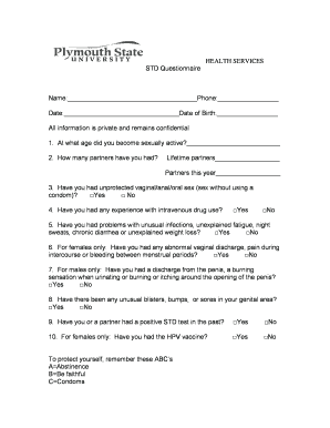 STD Questionnaire Form