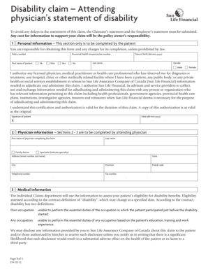 Disability Claim Physician Statement