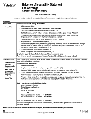 Evidence of Insurability Statement for Life Coverage