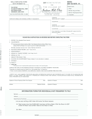 2007 Indian Hill Income Tax Return