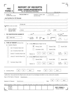 FEC Form 3 for Authorized Committee