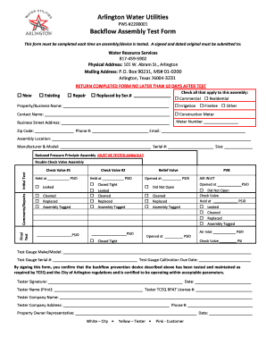 Backflow Assembly Test Form - City of Arlington, TX