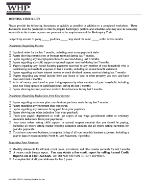 Bankruptcy Meeting Checklist