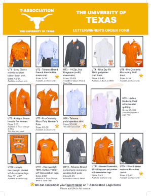 University of Texas Letterwinner's Order Form