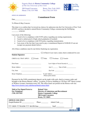 Hostos Community College Admission Commitment Form