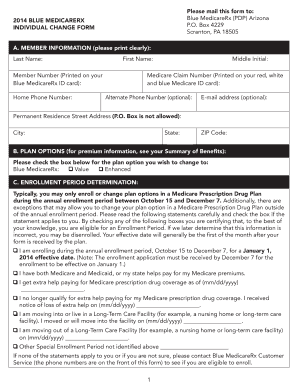 Blue MedicareRx Individual Change Form