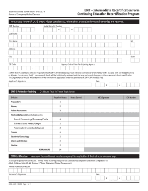 New York EMT-Intermediate Recertification Form