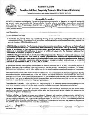 Alaska Residential Real Property Transfer Disclosure Statement