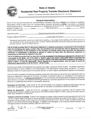 Alaska Residential Real Property Transfer Disclosure Statement