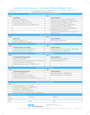 Individual Health Insurance Literature Fulfillment Request Form