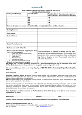 Bereavement Medical Refund Application Form