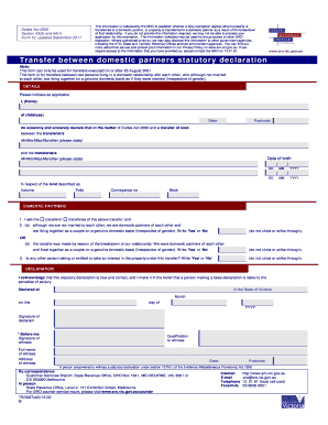 Transfer between Domestic Partners Statutory Declaration