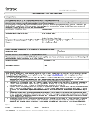 J-1 Training Internship Participant Eligibility Form
