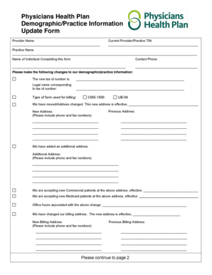 Physicians Health Plan Demographic Update Form