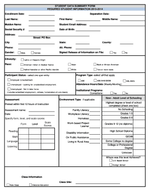 Student Data Summary Form