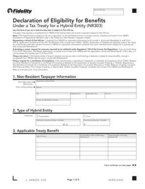 Declaration of Eligibility for Benefits under a Tax Treaty for a Hybrid Entity (NR303)
