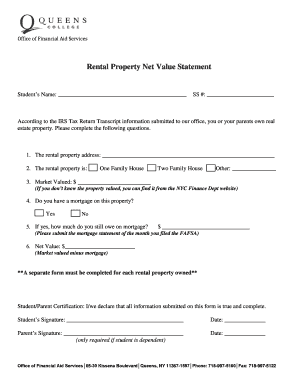 Rental Property Net Value Statement